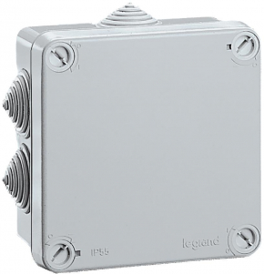Коробка - Программа Plexo - IP 55 - IK 07 - квадратная Класс II - 105х105х55 мм - с уплотнителями кабельных вводов Коробка - Программа Plexo - IP 55 - IK 07 - квадратная Класс II - 105х105х55 мм - с уплотнителями кабельных вводов