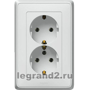 Розетка двойная электрическая немецкий стандарт в сборе Legrand Cariva (белая) Розетка двойная электрическая немецкий стандарт в сборе Legrand Cariva (белая)