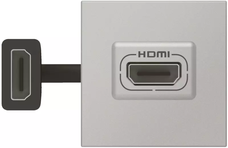 Розетка HDMI - Mosaic - 2 модуля - со шнуром - алюминий Розетка HDMI - Mosaic - 2 модуля - со шнуром - алюминий