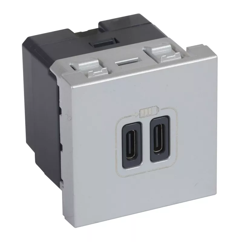 Розетка 2xUSB-C для зарядки - Программа Mosaic - 2 модуля - алюминий Розетка 2xUSB-C для зарядки - Программа Mosaic - 2 модуля - алюминий