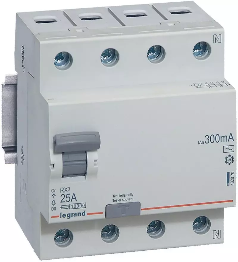 Устройство защитного отключения (УЗО/ВДТ) Legrand RX3 - 4P - 25A - AC - 300mA Устройство защитного отключения (УЗО/ВДТ) Legrand RX3 - 4P - 25A - AC - 300mA