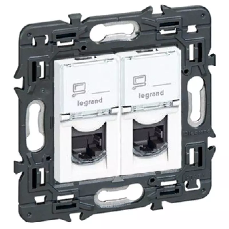 Розетка RJ45 2 разъема Кат.6 UTP Legrand Mosaic (белый) Розетка RJ45 2 разъема Кат.6 UTP Legrand Mosaic (белый)
