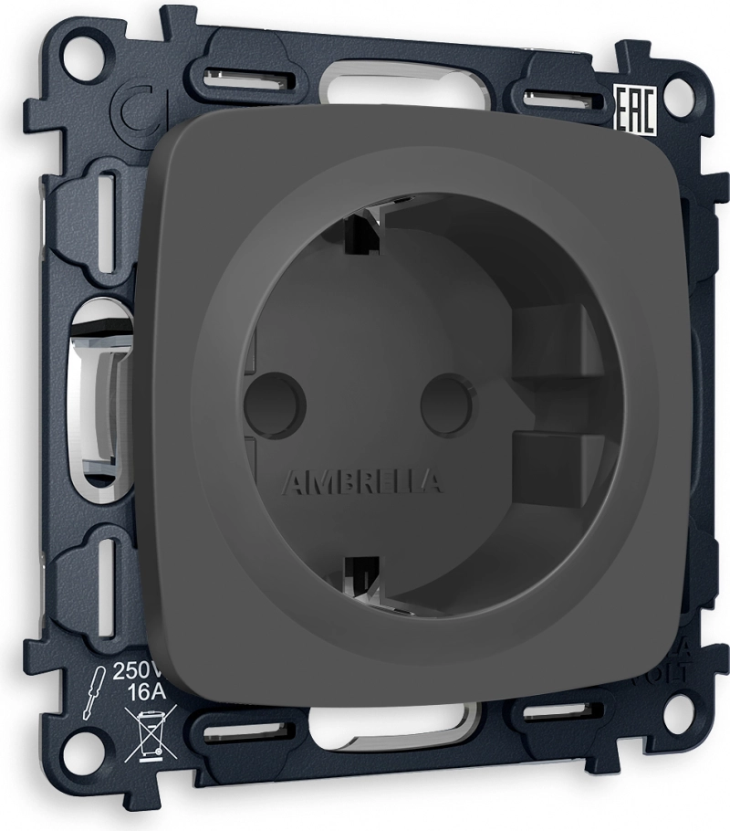 Розетка электрическая Ambrella Volt со шторками (Графит soft touch) Розетка электрическая Ambrella Volt со шторками (Графит soft touch)