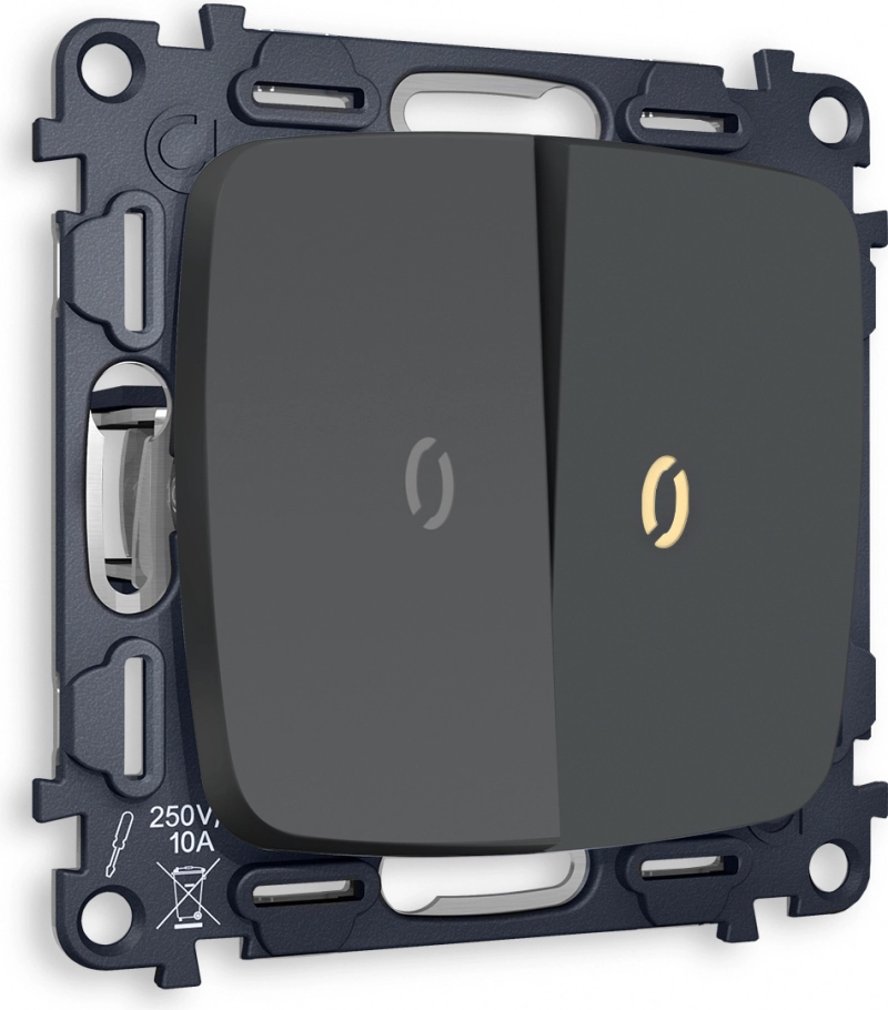 Двухклавишный выключатель Ambrella OMEGA с подсветкой (Графит soft touch) 3200K (мягкий теплый свет) Двухклавишный выключатель Ambrella OMEGA с подсветкой (Графит soft touch) 3200K (мягкий теплый свет)