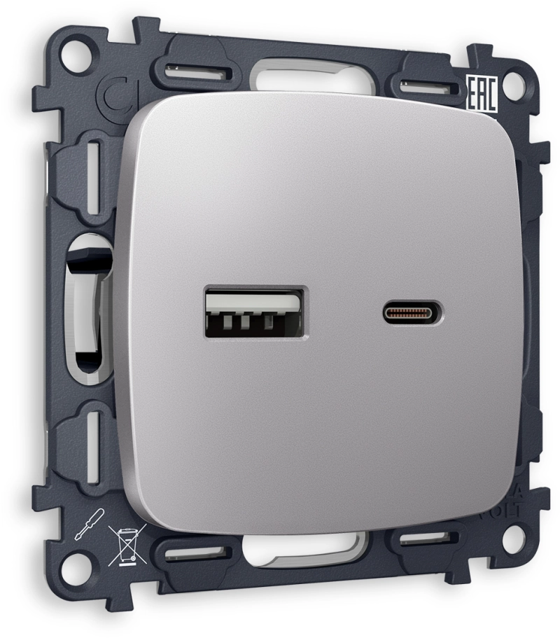 Зарядное устройство USB Ambrella Volt, USB A+C 20W 3000mA (Сталь матовый) Зарядное устройство USB Ambrella Volt, USB A+C 20W 3000mA (Сталь матовый)