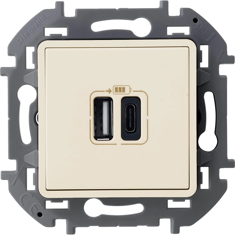 Зарядное устройство USB Legrand, USB-A + USB-C, 3A (Слоновая кость) Зарядное устройство USB Legrand, USB-A + USB-C, 3A (Слоновая кость)