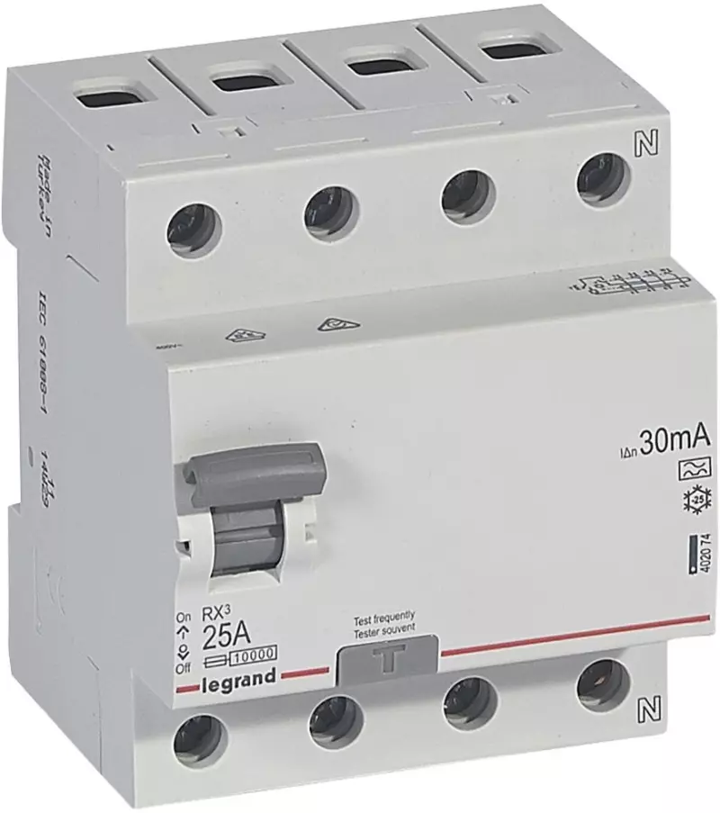Устройство защитного отключения (УЗО/ВДТ) Legrand RX3 - 3P+N - 25A - A - 30mA Устройство защитного отключения (УЗО/ВДТ) Legrand RX3 - 3P+N - 25A - A - 30mA