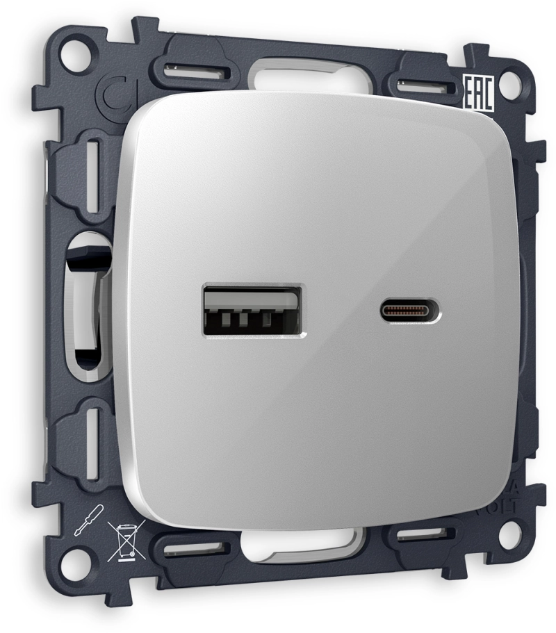 Зарядное устройство USB Ambrella Volt, USB A+C 20W 3000mA (Серебро глянец) Зарядное устройство USB Ambrella Volt, USB A+C 20W 3000mA (Серебро глянец)