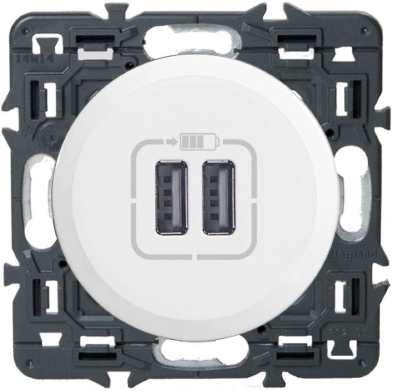 Зарядное устройство USB Legrand, USB-A x 2, 3A (Белый) Зарядное устройство USB Legrand, USB-A x 2, 3A (Белый)