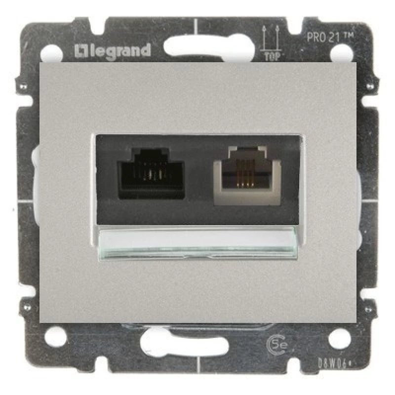 Розетка RJ45 + RJ11 - 2 разъема, с лицевой панелью Legrand Galea Life (алюминий) Розетка RJ45 + RJ11 - 2 разъема, с лицевой панелью Legrand Galea Life (алюминий)