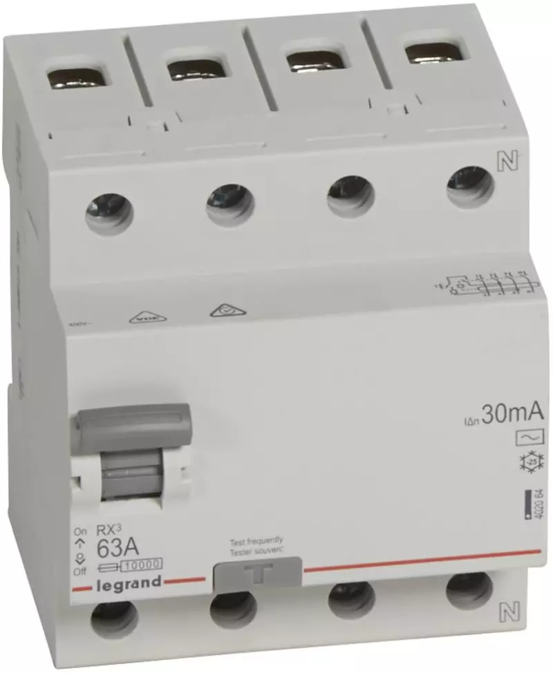 Устройство защитного отключения (УЗО/ВДТ) Legrand RX3 - 4P - 63A - AC - 30mA Устройство защитного отключения (УЗО/ВДТ) Legrand RX3 - 4P - 63A - AC - 30mA