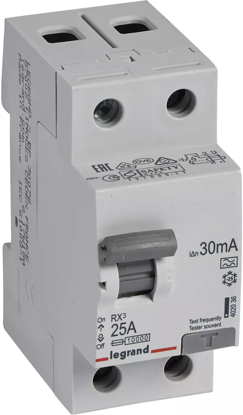 Устройство защитного отключения (УЗО/ВДТ) Legrand RX3 - 1P+N - 25A - A - 30mA Устройство защитного отключения (УЗО/ВДТ) Legrand RX3 - 1P+N - 25A - A - 30mA