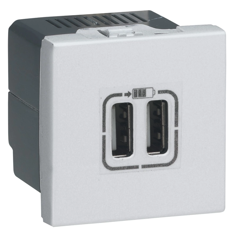 Mosaic USB розетка для зарядки двойная, цвет алюминий Mosaic USB розетка для зарядки двойная, цвет алюминий