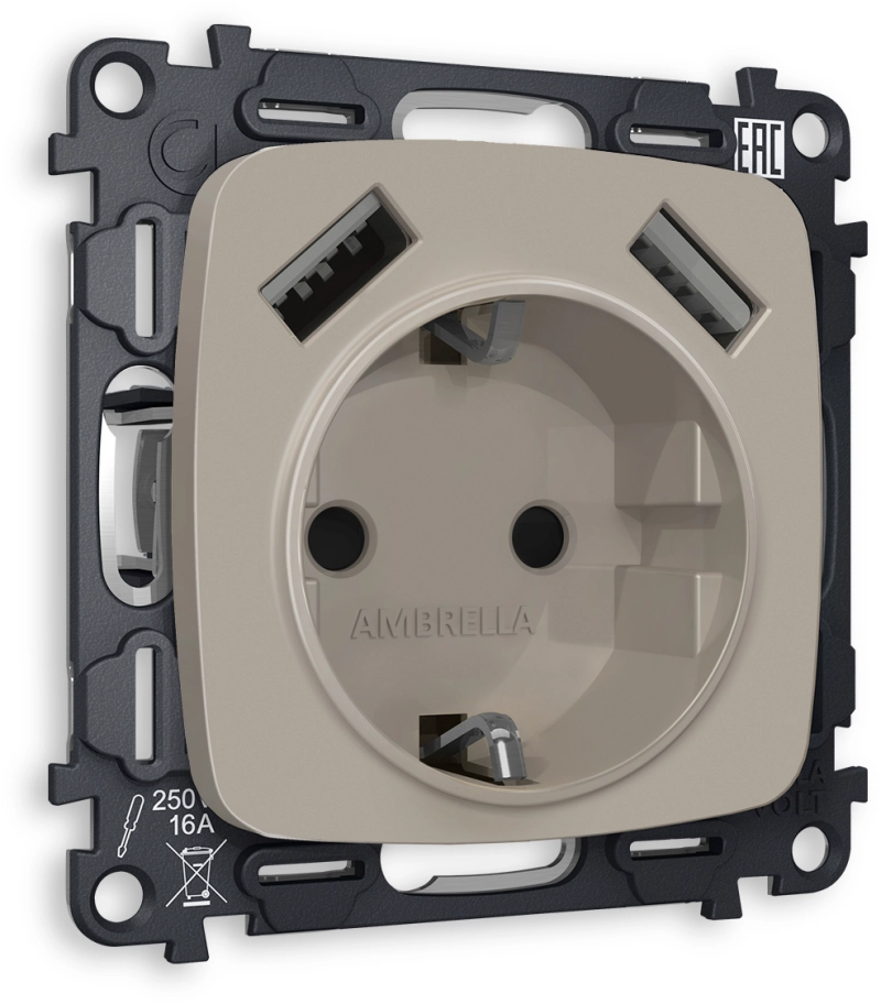 Комплект механизма электрической розетки OMEGA MO369010 Серо-бежевый матовый 2USB A+A 18W 3000mA (быстрая зарядка) 180-220V/50Hz (5V3A, 9V2A, 12V1.5A) с заземлением на винтовых зажимах 16A-250V 50Hz 2P+E QUANT (OP3690, VM155) Комплект механизма электрической розетки OMEGA MO369010 Серо-бежевый матовый 2USB A+A 18W 3000mA (быстрая зарядка) 180-220V/50Hz (5V3A, 9V2A, 12V1.5A) с заземлением на винтовых зажимах 16A-250V 50Hz 2P+E QUANT (OP3690, VM155)