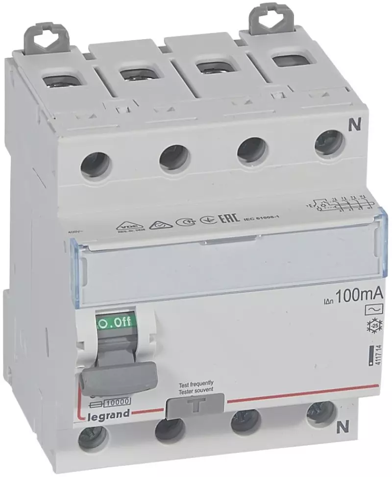 Устройство защитного отключения (УЗО/ВДТ) Legrand DX3 - 4P - 63A - AC - 100mA Устройство защитного отключения (УЗО/ВДТ) Legrand DX3 - 4P - 63A - AC - 100mA