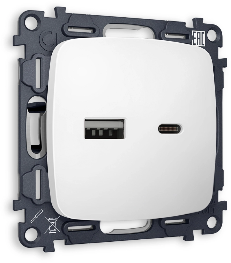 Зарядное устройство USB Ambrella Volt, USB A+C 20W 3000mA (Белый матовый) Зарядное устройство USB Ambrella Volt, USB A+C 20W 3000mA (Белый матовый)