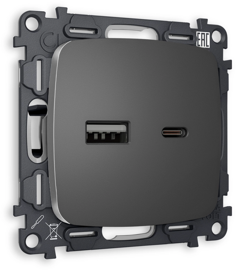 Зарядное устройство USB Ambrella Volt, USB A+C 20W 3000mA (Антрацит серый) Зарядное устройство USB Ambrella Volt, USB A+C 20W 3000mA (Антрацит серый)