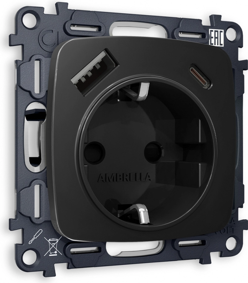 Комплект механизма электрической розетки OMEGA MO810010 Черный матовый 2USB A+C 20W 3000mA (быстрая зарядка) 180-220V/50Hz (5V3A, 9V2.22A, 12V1.66A) с заземлением со шторкой 16A-250V 50Hz 2P+E QUANT (OP8100, VM160) Комплект механизма электрической розетки OMEGA MO810010 Черный матовый 2USB A+C 20W 3000mA (быстрая зарядка) 180-220V/50Hz (5V3A, 9V2.22A, 12V1.66A) с заземлением со шторкой 16A-250V 50Hz 2P+E QUANT (OP8100, VM160)