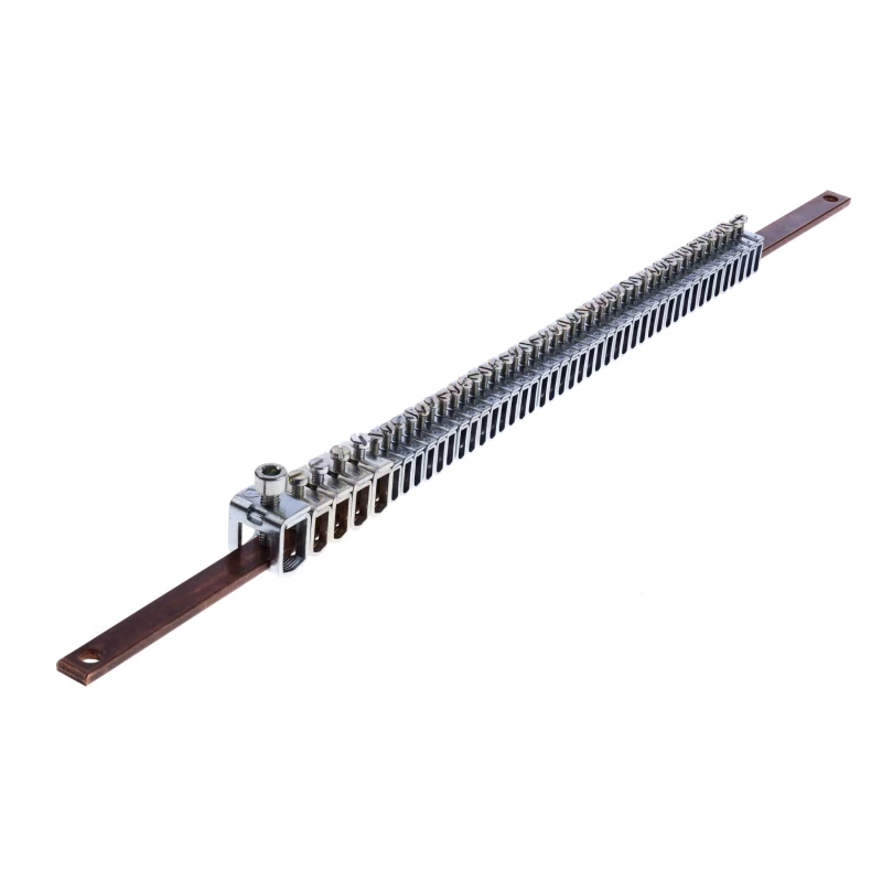 Плоская медная шина XL3 400 - 12 x 4 с зажимами - длина 455 мм Плоская медная шина XL3 400 - 12 x 4 с зажимами - длина 455 мм