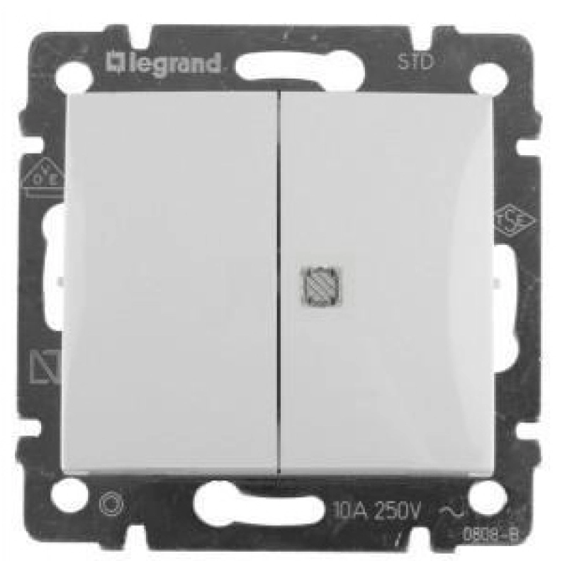 Двухклавишный выключатель Legrand Valena с подсветкой с нейтралью (Белый) Двухклавишный выключатель Legrand Valena с подсветкой с нейтралью (Белый)