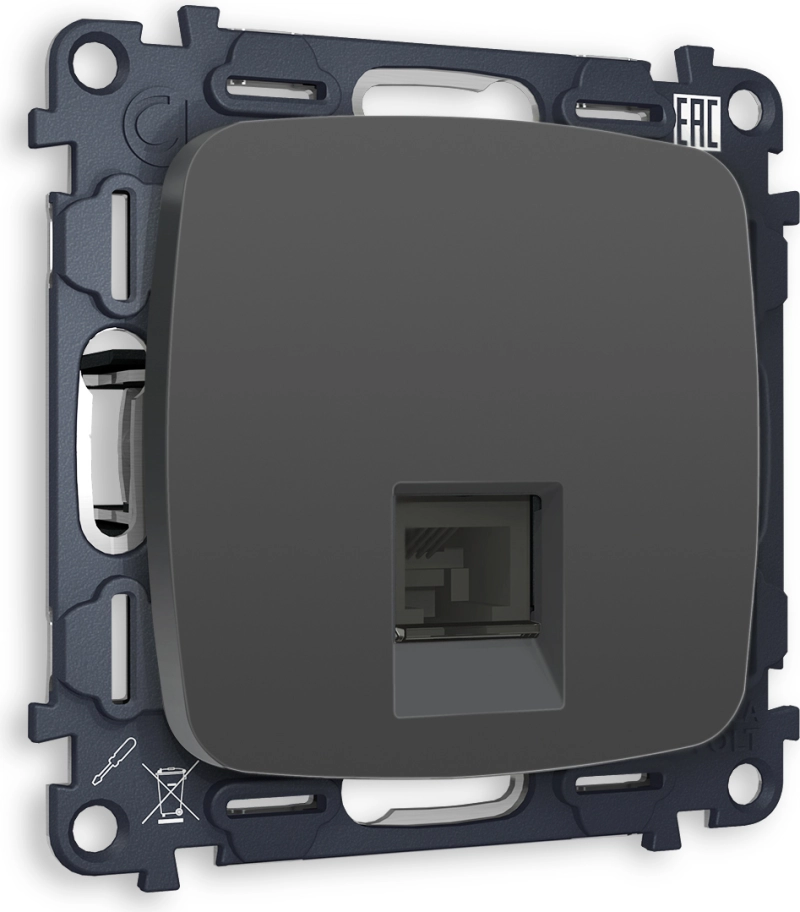 Розетка информационная RJ45 категория 6 (Графит soft touch) UTP Розетка информационная RJ45 категория 6 (Графит soft touch) UTP