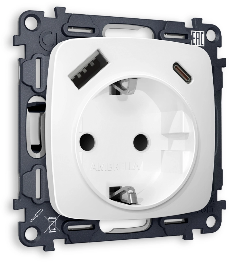 Комплект механизма электрической розетки OMEGA MO130010 Белый матовый 2USB A+C 20W 3000mA (быстрая зарядка) 180-220V/50Hz (5V3A, 9V2.22A, 12V1.66A) с заземлением на винтовых зажимах 16A-250V 50Hz 2P+E QUANT (OP1300, VM160) Комплект механизма электрической розетки OMEGA MO130010 Белый матовый 2USB A+C 20W 3000mA (быстрая зарядка) 180-220V/50Hz (5V3A, 9V2.22A, 12V1.66A) с заземлением на винтовых зажимах 16A-250V 50Hz 2P+E QUANT (OP1300, VM160)