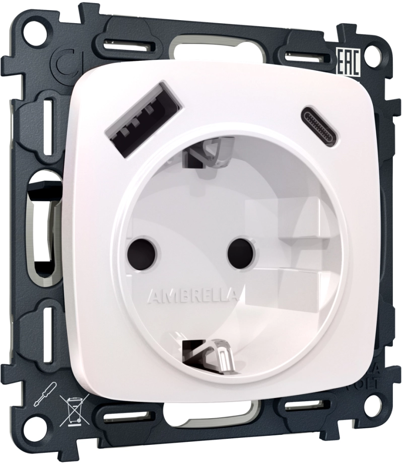 Комплект механизма электрической розетки OMEGA MO210010 Жемчуг 2USB A+C 20W 3000mA (быстрая зарядка) 180-220V/50Hz (5V3A, 9V2.22A, 12V1.66A) с заземлением со ошторкамии 16A-250V 50Hz 2P+E QUANT (OP2100, VM160) Комплект механизма электрической розетки OMEGA MO210010 Жемчуг 2USB A+C 20W 3000mA (быстрая зарядка) 180-220V/50Hz (5V3A, 9V2.22A, 12V1.66A) с заземлением со ошторкамии 16A-250V 50Hz 2P+E QUANT (OP2100, VM160)