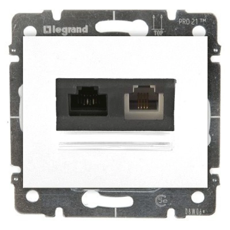 Розетка RJ45 + RJ11 - 2 разъема, с лицевой панелью Legrand Galea Life (белый) Розетка RJ45 + RJ11 - 2 разъема, с лицевой панелью Legrand Galea Life (белый)