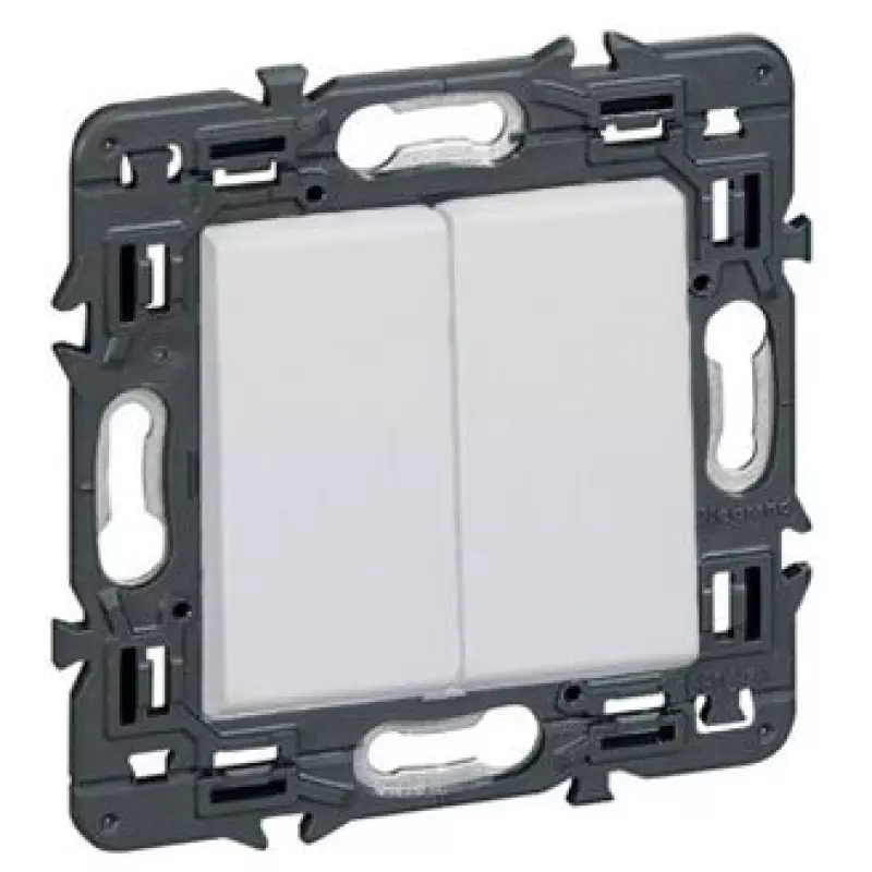 Кнопка двухклавишная 6АХ Legrand Mosaic (алюминий) Кнопка двухклавишная 6АХ Legrand Mosaic (алюминий)