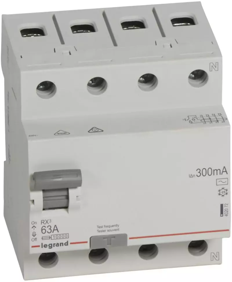 Устройство защитного отключения (УЗО/ВДТ) Legrand RX3 - 4P - 63A - AC - 300mA Устройство защитного отключения (УЗО/ВДТ) Legrand RX3 - 4P - 63A - AC - 300mA
