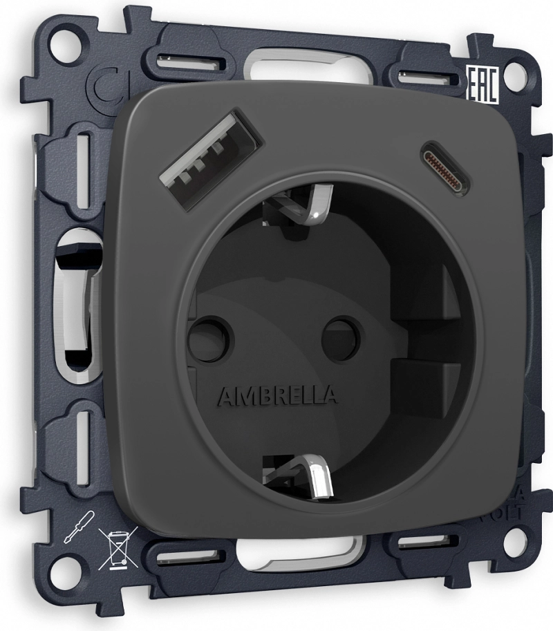 Комплект механизма электрической розетки OMEGA MO910010 Графит мягкое касание 2USB A+C 20W 3000mA (быстрая зарядка) 180-220V/50Hz (5V3A, 9V2.22A, 12V1.66A) с заземлением с шторками 16A-250V 50Hz 2P+E QUANT (OP9100, VM160) Комплект механизма электрической розетки OMEGA MO910010 Графит мягкое касание 2USB A+C 20W 3000mA (быстрая зарядка) 180-220V/50Hz (5V3A, 9V2.22A, 12V1.66A) с заземлением с шторками 16A-250V 50Hz 2P+E QUANT (OP9100, VM160)
