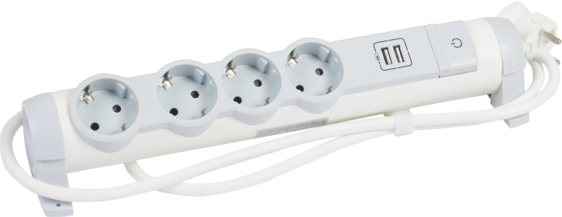 Многорозеточный блок с 2хUSB+4x2К+З - с кабелем длиной 1,5 м Многорозеточный блок с 2хUSB+4x2К+З - с кабелем длиной 1,5 м