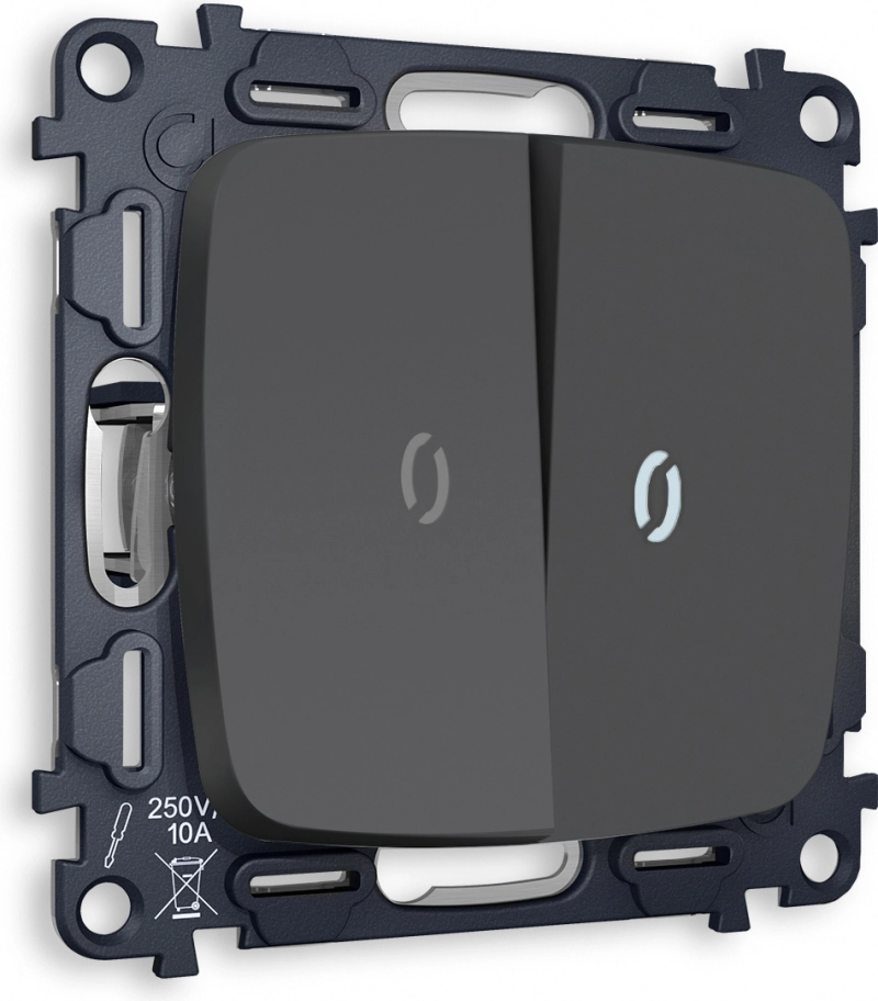 Двухклавишный выключатель Ambrella OMEGA с подсветкой (Графит soft touch) 5600K (нейтральный белый свет) Двухклавишный выключатель Ambrella OMEGA с подсветкой (Графит soft touch) 5600K (нейтральный белый свет)