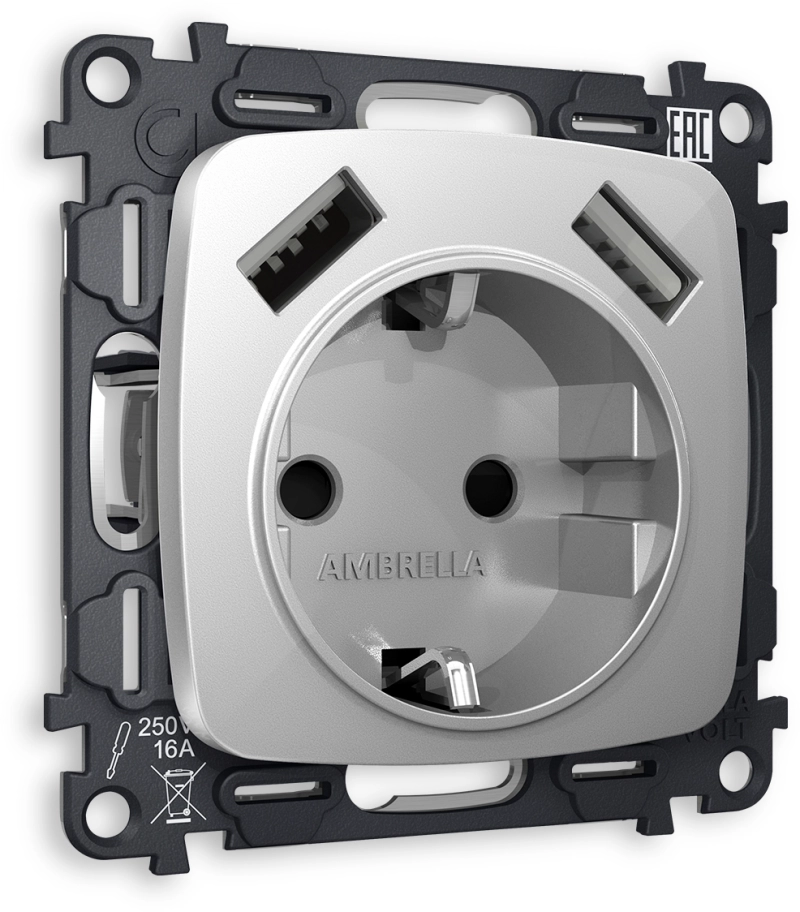 Комплект механизма электрической розетки OMEGA MO409010 Серебро глянец 2USB A+A 18W 3000mA (быстрая зарядка) 180-220V/50Hz (5V3A, 9V2A, 12V1.5A) с заземлением со ошторкамии 16A-250V 50Hz 2P+E QUANT (OP4090, VM155) Комплект механизма электрической розетки OMEGA MO409010 Серебро глянец 2USB A+A 18W 3000mA (быстрая зарядка) 180-220V/50Hz (5V3A, 9V2A, 12V1.5A) с заземлением со ошторкамии 16A-250V 50Hz 2P+E QUANT (OP4090, VM155)