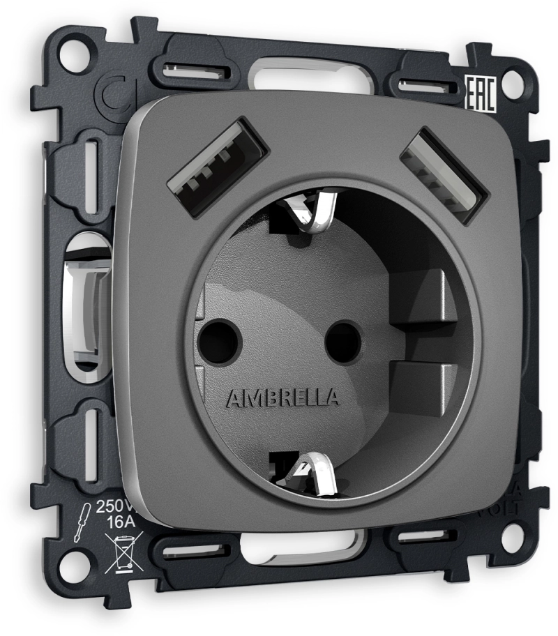 Комплект механизма электрической розетки OMEGA MO659010 Антрацит серый 2USB A+A 20W 3000mA (быстрая зарядка) 180-220V/50Hz (5V3A, 9V2A, 12V1.5A) с заземлением со шторками 16A-250V 50Hz 2P+E QUANT (OP6590, VM155) Комплект механизма электрической розетки OMEGA MO659010 Антрацит серый 2USB A+A 20W 3000mA (быстрая зарядка) 180-220V/50Hz (5V3A, 9V2A, 12V1.5A) с заземлением со шторками 16A-250V 50Hz 2P+E QUANT (OP6590, VM155)