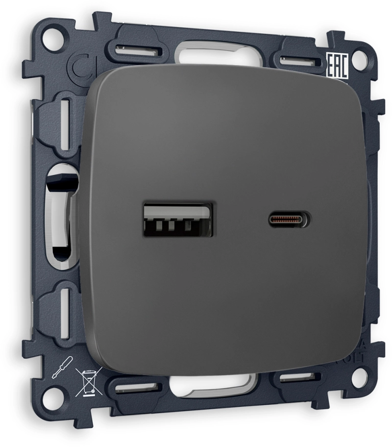 Зарядное устройство USB Ambrella Volt, USB A+C 20W 3000mA (Графит soft touch) Зарядное устройство USB Ambrella Volt, USB A+C 20W 3000mA (Графит soft touch)