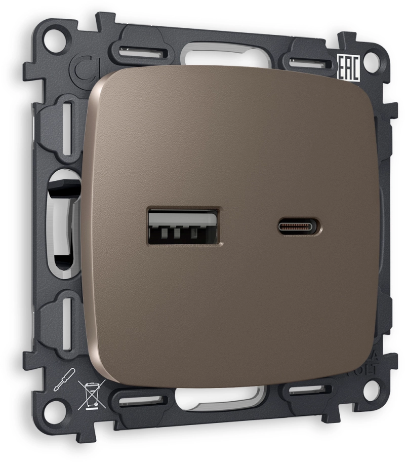 Зарядное устройство USB Ambrella Volt, USB A+C 20W 3000mA (Тёмная бронза) Зарядное устройство USB Ambrella Volt, USB A+C 20W 3000mA (Тёмная бронза)