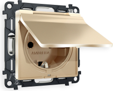 Розетка электрическая Ambrella Volt со шторками с откидной крышкой (Шампань) Розетка электрическая Ambrella Volt со шторками с откидной крышкой (Шампань)