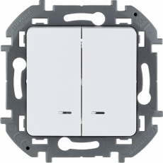 Двухклавишный выключатель с подсветкой/индикацией на автозажимах (Белый)