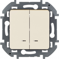 Двухклавишный выключатель с подсветкой/индикацией на автозажимах (Слоновая кость)