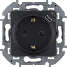 Розетка электрическая Legrand со шторками с зарядным устройством USB-C (Антрацит)