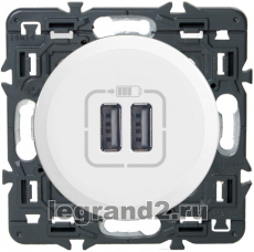 Зарядное устройство USB Legrand, USB-A x 2, 3A (Белый)