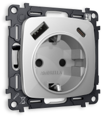 Комплект механизма электрической розетки OMEGA MO410010 Серебро глянец 2USB A+C 20W 3000mA (быстрая зарядка) 180-220V/50Hz (5V3A, 9V2.22A, 12V1.66A) с заземлением со шторками 16A-250V 50Hz 2P+E QUANT (OP4100, VM160) Комплект механизма электрической розетки OMEGA MO410010 Серебро глянец 2USB A+C 20W 3000mA (быстрая зарядка) 180-220V/50Hz (5V3A, 9V2.22A, 12V1.66A) с заземлением со шторками 16A-250V 50Hz 2P+E QUANT (OP4100, VM160)