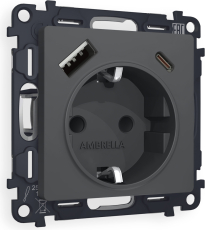 Комплект механизма электрической розетки ALFA MA910010 Графит мягкое касание 2USB A+C 20W 3000mA (быстрая зарядка) 180-220V/50Hz (5V3A, 9V2.22A, 12V1.66A) с заземлением со шторками 16A-250V 50Hz 2P+E QUANT (AP9100, VM160) Комплект механизма электрической розетки ALFA MA910010 Графит мягкое касание 2USB A+C 20W 3000mA (быстрая зарядка) 180-220V/50Hz (5V3A, 9V2.22A, 12V1.66A) с заземлением со шторками 16A-250V 50Hz 2P+E QUANT (AP9100, VM160)