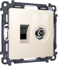 Розетка TV оконечная + компьютерная RJ-45 CAT6 Ambrella ALFA (Бежевый глянец) Розетка TV оконечная + компьютерная RJ-45 CAT6 Ambrella ALFA (Бежевый глянец)