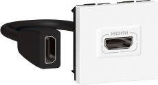 Розетка HDMI - Mosaic - 2 модуля - со шнуром - белый