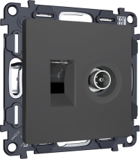 Розетка TV оконечная + компьютерная RJ-45 CAT6 Ambrella ALFA (Графит soft touch) Розетка TV оконечная + компьютерная RJ-45 CAT6 Ambrella ALFA (Графит soft touch)