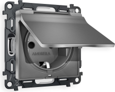 Розетка электрическая Ambrella Volt со шторками с откидной крышкой (Антрацит серый) Розетка электрическая Ambrella Volt со шторками с откидной крышкой (Антрацит серый)