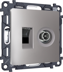 Розетка TV оконечная + компьютерная RJ-45 CAT6 Ambrella ALFA (Сталь матовый) Розетка TV оконечная + компьютерная RJ-45 CAT6 Ambrella ALFA (Сталь матовый)