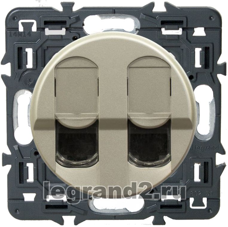 Розетка компьютерная RJ45 двойная Legrand Celiane с лицевой панелью (титан) Розетка компьютерная RJ45 двойная Legrand Celiane с лицевой панелью (титан)